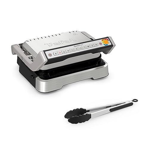 Tefal OptiGrill 2in1 Kontaktgrill, Aufklappbar, Tischgrill, 9 Programme, Garstufenanzeige, Grillzange, Abnehmbare Platten, Elektrogrill, GC773D10