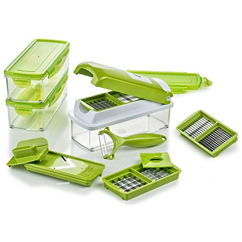 Genius Nicer Dicer Smart (14 tlg.) in Kiwi - Gemüseschneider für Würfel, Stifte, Scheiben, Streifen und Viertel inkl. Rezeptheft - Salatschneider Mandoline Gurkenhobel