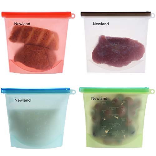 Newland Silicone Kochbeutel Food Grade Vielseitige Konservierung Tasche für Obst Gemüse Fleisch Set von 4, Zum Kochen, Wiederverwendbare Silikon-Lebensmitteltasche Einfrieren und Konservieren