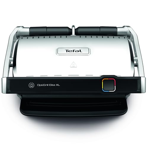 Tefal OptiGrill Elite Kontaktgrill, 12 Programme, Digitales Display mit Garstufenanzeige, Abnehmbare Platten, Elektrogrill, Edelstahl, GC750D16